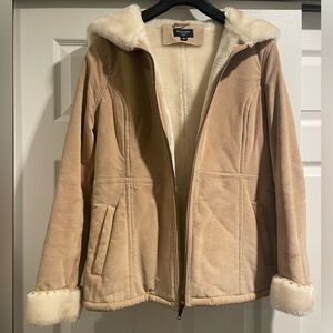 Sonoma Hooded Genuine Suede Leather Coat with Faux Fur Interior